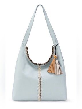 The Sak Chambray Blue Crochet Huntley Leather Hobo Shoulder Bag w/ Tassel NEW